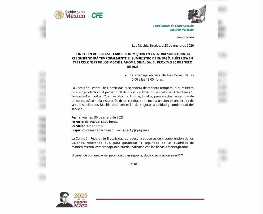 aviso de la CFE