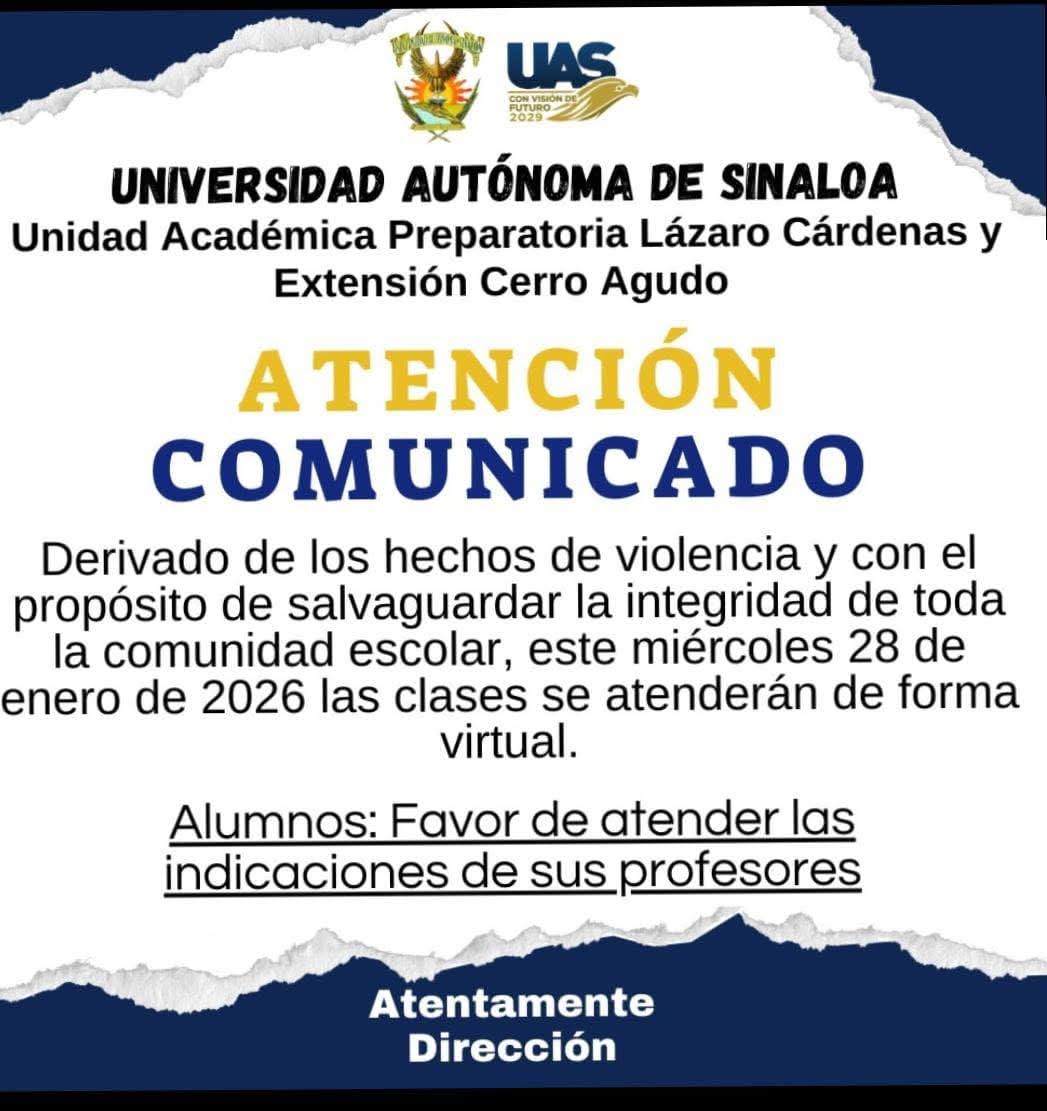 aviso de suspension de clases en la UAS de mocorito