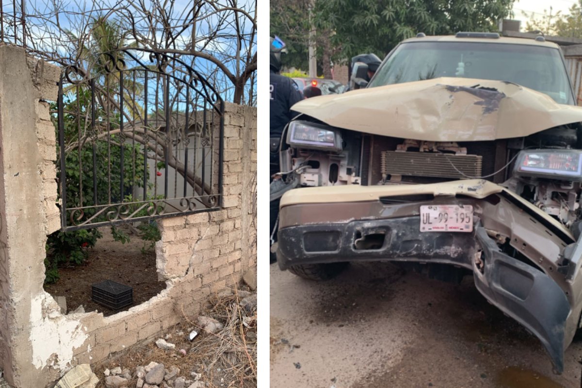 camioneta Chevrolet se impacta contra una vivienda en Los Mochis