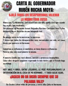 Carta pública al gobernador Rubén Rocha Moya