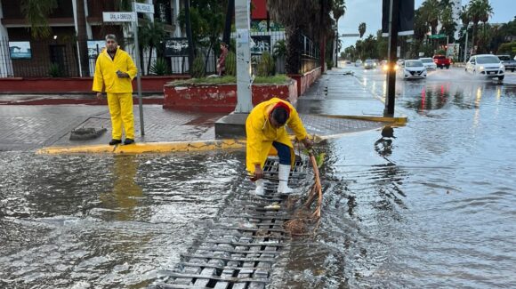 Descienden niveles de agua en avenidas encharcadas de Los Mochis; recogen basura en bocas de tormenta: OP