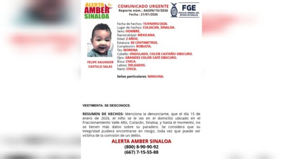 ¡Tiene dos años! Buscan al pequeño Felipe Castillo Salas desaparecido en Valle Alto, Culiacán, Sinaloa