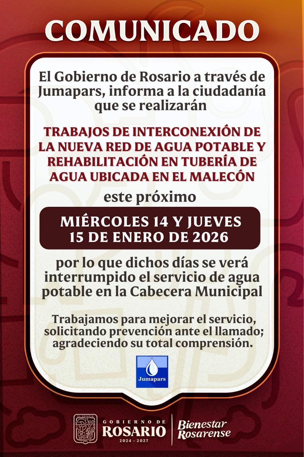 habra suspension de agua en el rosario