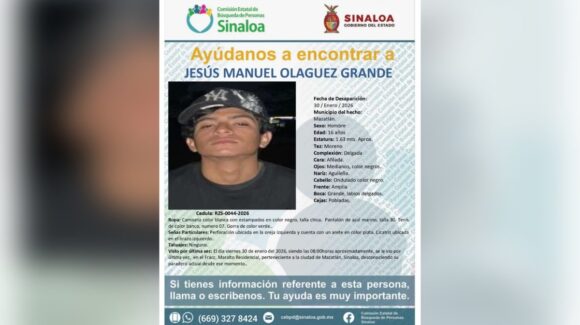 Activan ficha de búsqueda por desaparición de menor en Mazatlán, Sinaloa