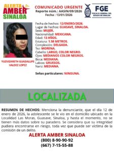 Localizan con bien a menor desaparecida en Guasave