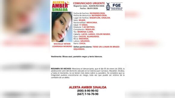 Activan Alerta Amber por la desaparición de Michelle Yatxiri Lizárraga en Mazatlán, Sinaloa