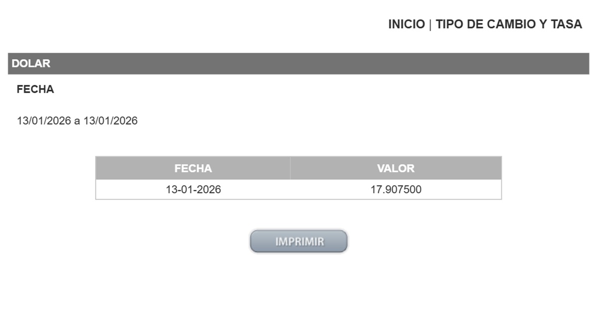 Precio del dólar en el DOF