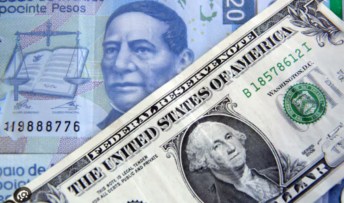 Billete de 20 pesos y de 1 dólar