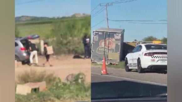 ¡Comienza la rapiña! Decenas de personas se llevan cajas de galletas del tráiler volcado en la México 15 en  Juan José Ríos, Sinaloa