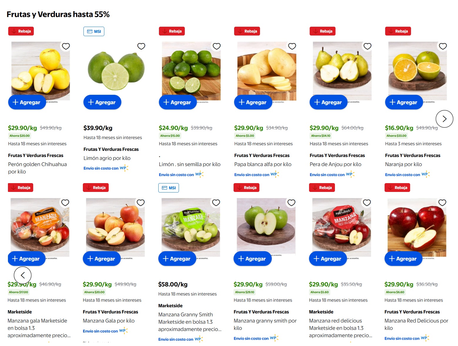 Ofertas de frutas y verduras en Walmart