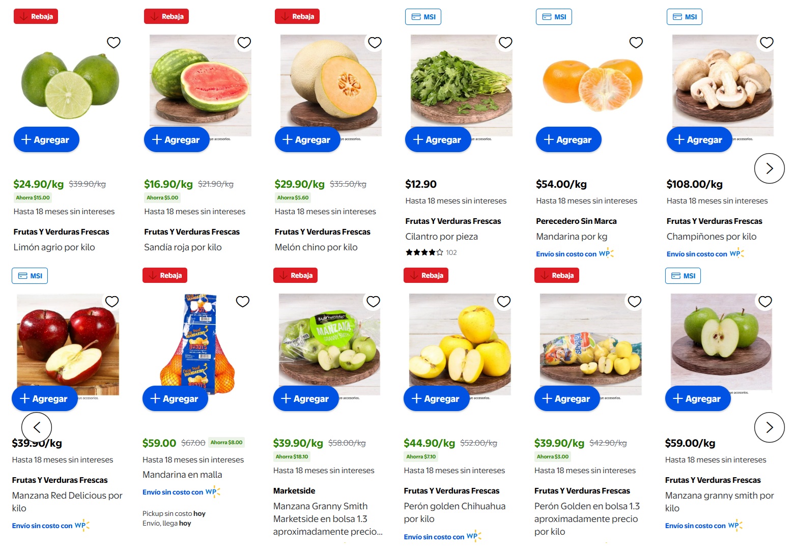 Ofertas de Walmart en frutas y verduras
