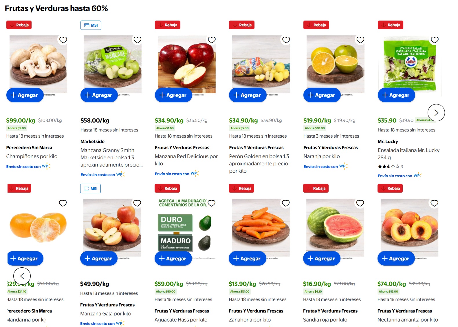 Ofertas de frutas y verduras en Walmart