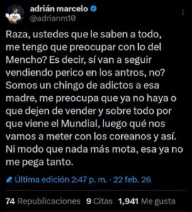 Adrián Marcelo se burla de muerte de El Mencho