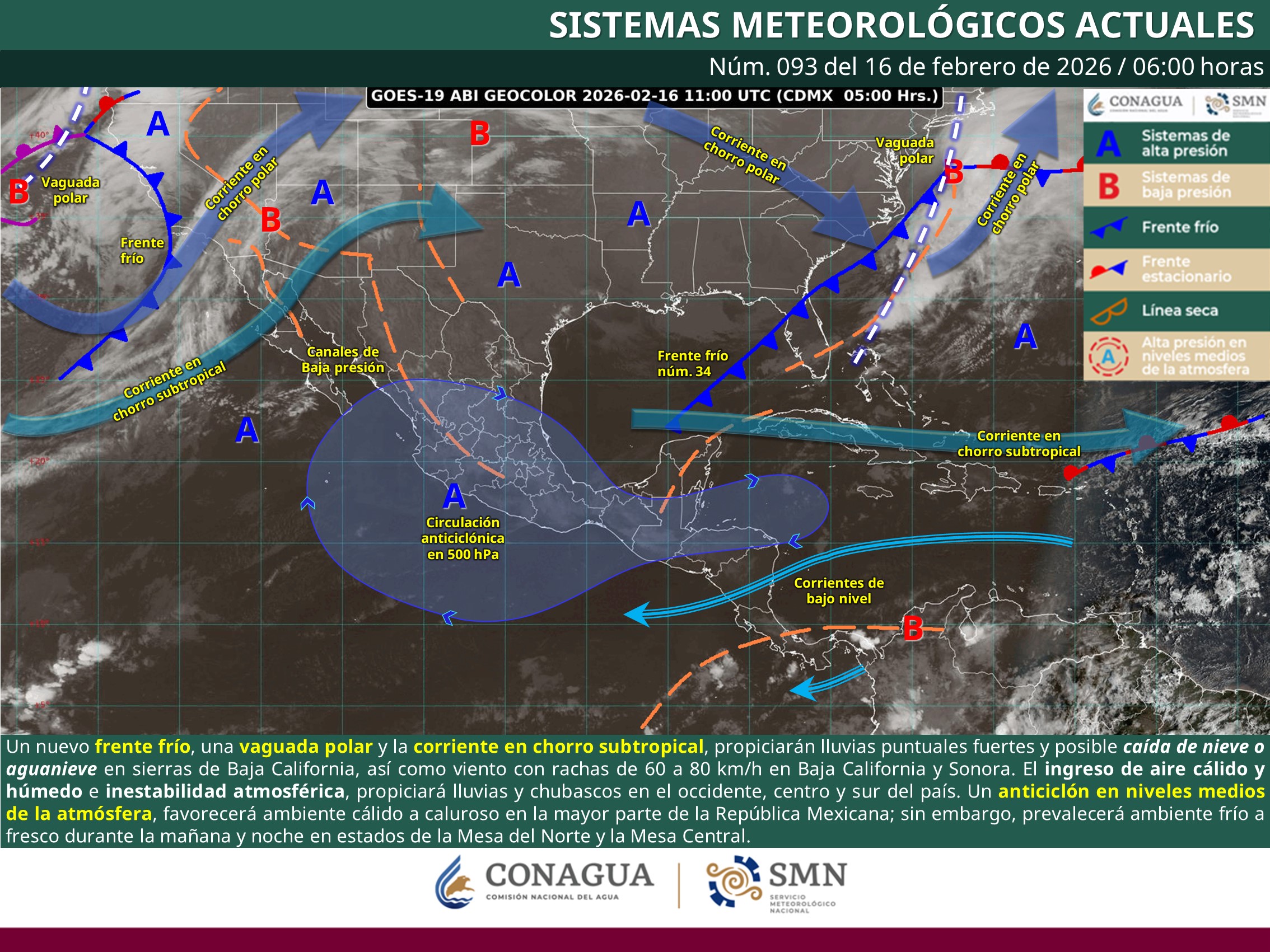 Clima en México este lunes 16 de febrero
