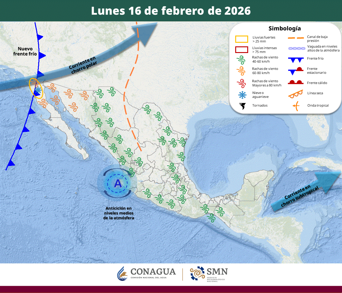 Clima en México este lunes 16 de febrero