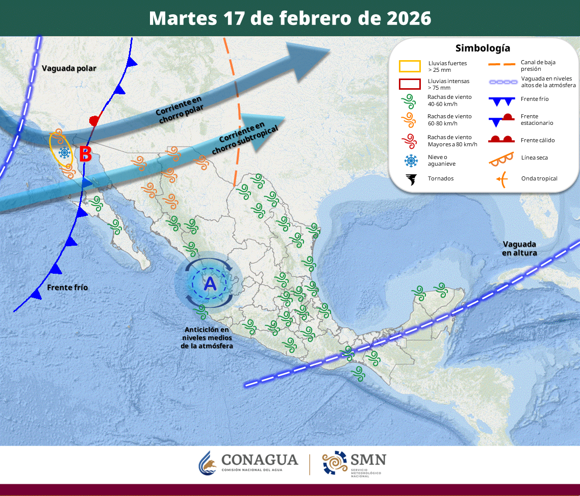 Clima en México este lunes 16 de febrero