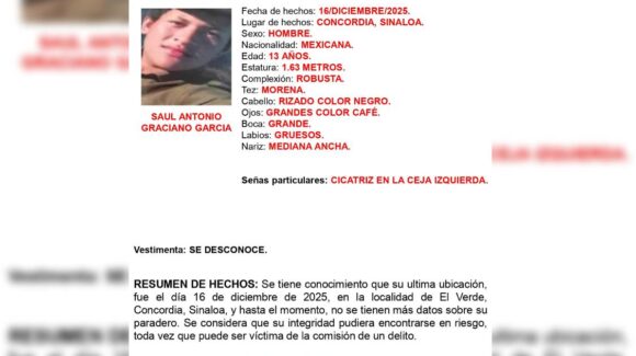 Activan Alerta Amber por desaparición de Saúl en Concordia, Sinaloa