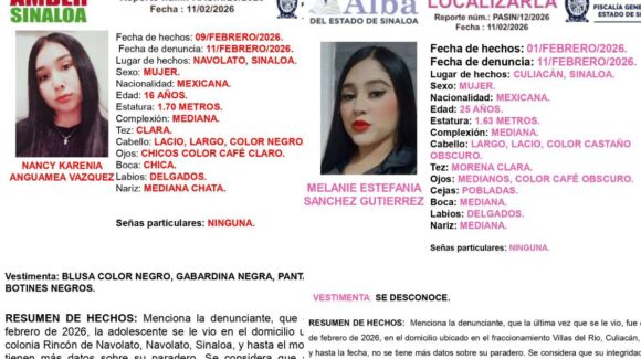 Nancy Karenia y Melanie Estefania desaparecieron en Navolato y Culiacán; activan fichas de búsqueda para localizarlas