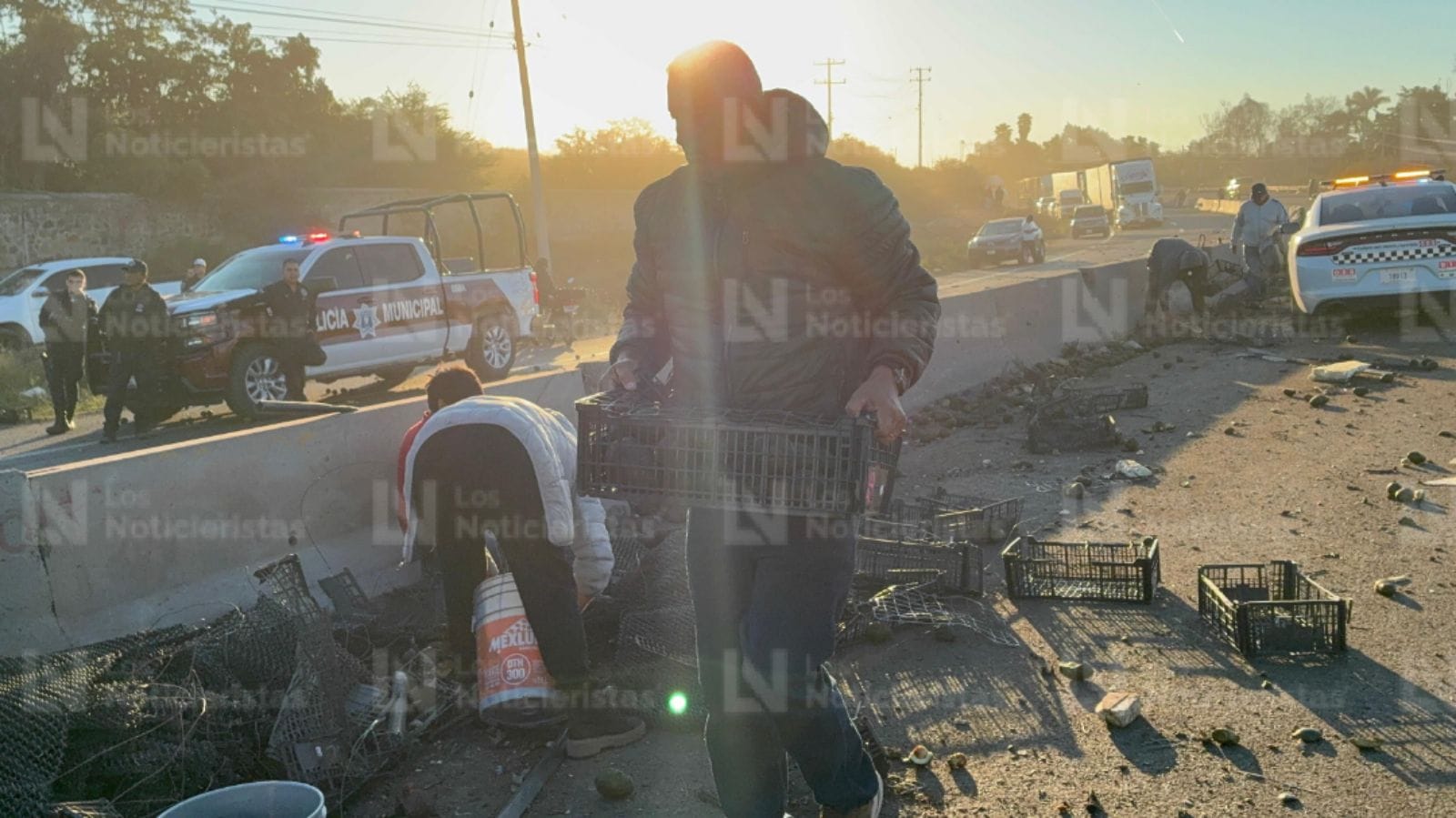 Los pobladore aprovecharon el accidente para hacerse de aguacates