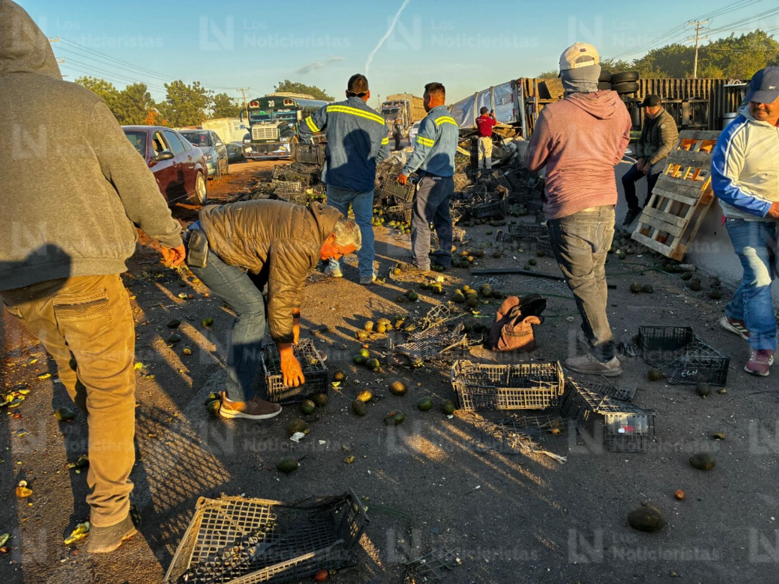 Los pobladore aprovecharon el accidente para hacerse de aguacates