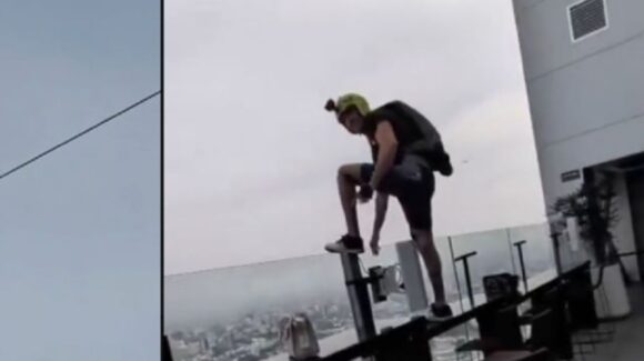 ¡Se lanza sin autorización! Paracaidista sube a rascacielos de Guadalajara: Vídeo