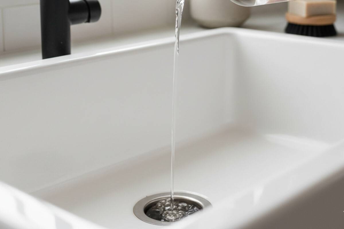 Vinagre caliente solución casera contra problemas de drenaje en el fregadero