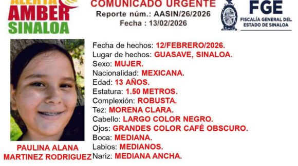 Activan Alerta Amber en Sinaloa por la desaparición de Paulina Alana en Guasave, Sinaloa