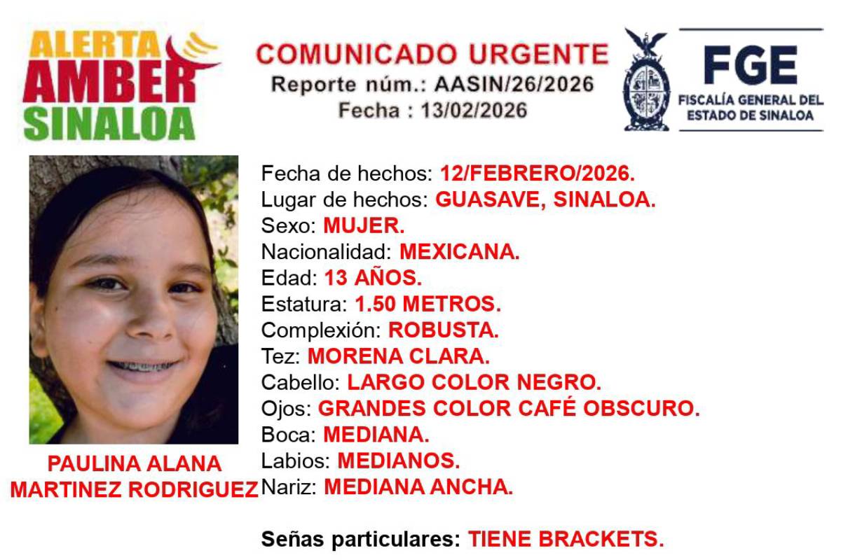 Alerta Amber para localizar a la adolescente Paulina Alana Martínez Rodríguez
