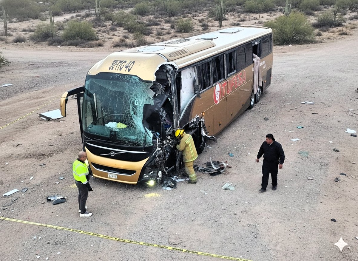 Camión accidentado en carretera de Sonora