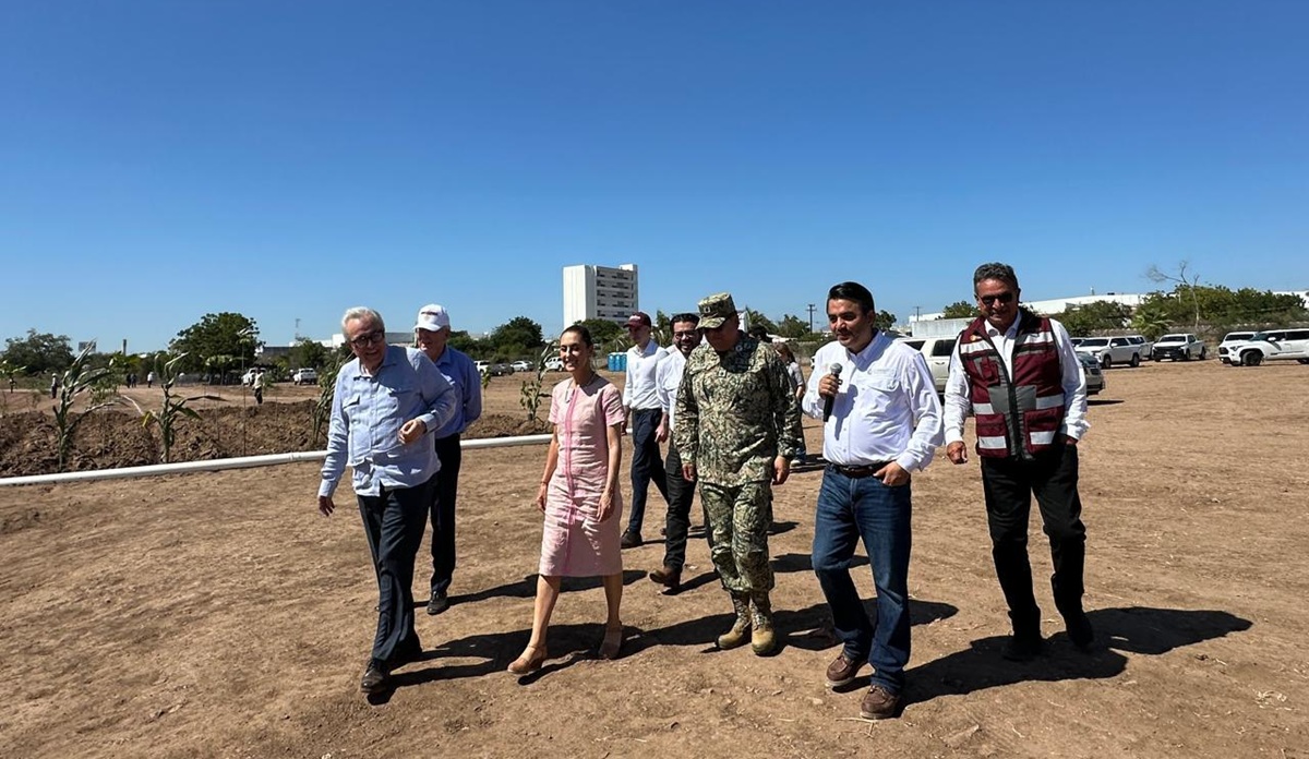 Claudia Sheinbaum y Rubén Rocha Moya supervisa obras en distrito de riego 010 en Culiacán