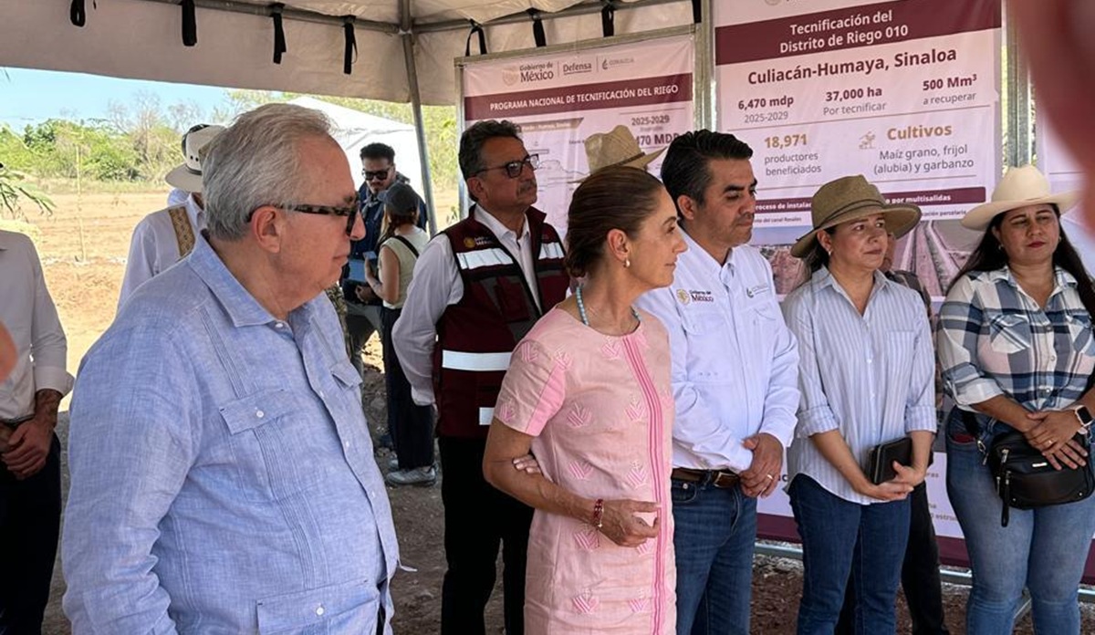Claudia Sheinbaum y Rubén Rocha Moya supervisa obras en distrito de riego 010 en Culiacán