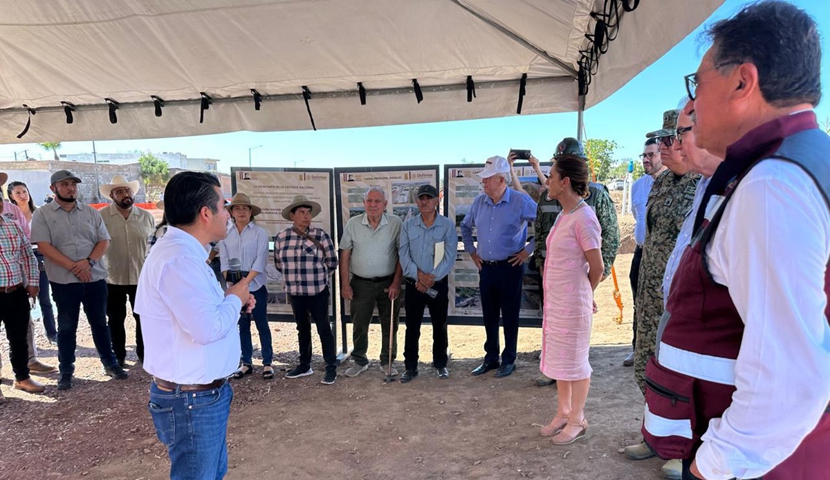 Claudia Sheinbaum y Rubén Rocha Moya supervisa obras en distrito de riego 010 en Culiacán