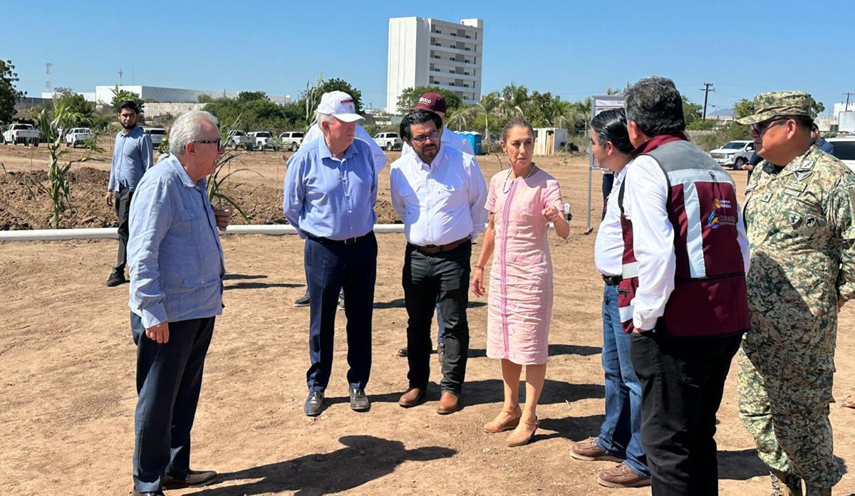 Claudia Sheinbaum y Rubén Rocha Moya supervisa obras en distrito de riego 010 en Culiacán
