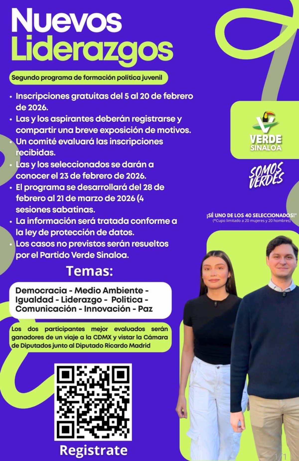 Convocatoria del programa Nuevo Liderazgos para jóvenes del Partido Verde