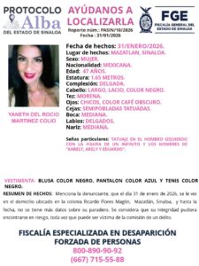 Ficha de búsqueda de mujer desaparecida en Mazatlán