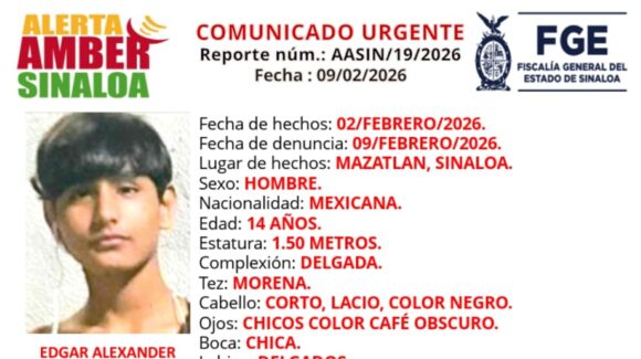 Activan Alerta Amber en Mazatlán, Sinaloa, por desaparición de adolescente de 14 años