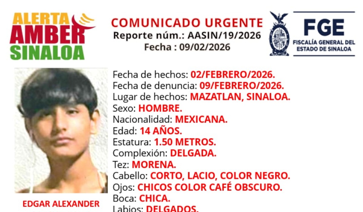 Ficha de Edgar Alexander García Rivera, desaparecido en Mazatlán.