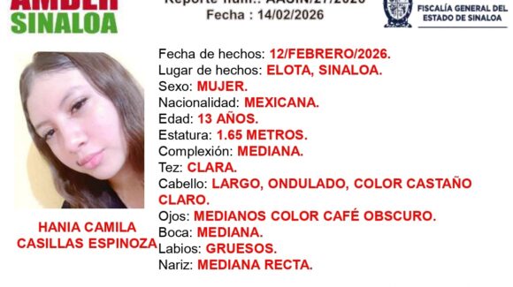 Activan Alerta Amber por desaparición de adolescente de 13 años en Elota