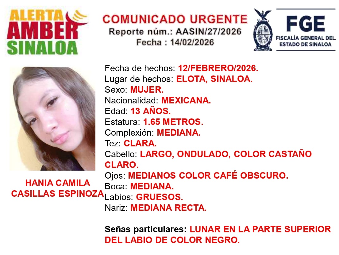 Menor desaparecida en Elota
