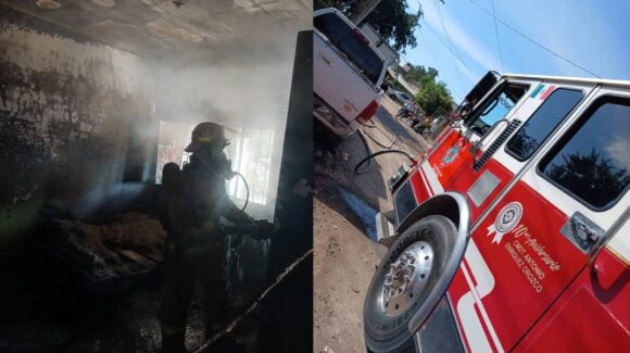 Incendio consume vivienda en Villa Unión, Mazatlán; no se reportan personas lesionadas