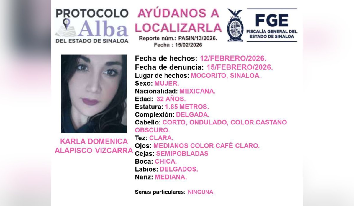 Karla Domenica Alapisco Vizcarra, desaparecida en Mocorito