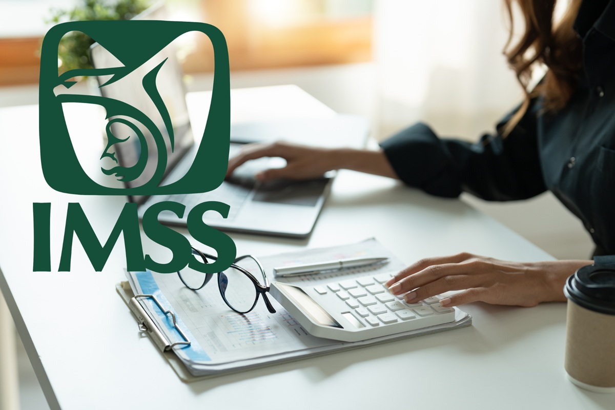 Logotipo del IMSS y mujer trabajando