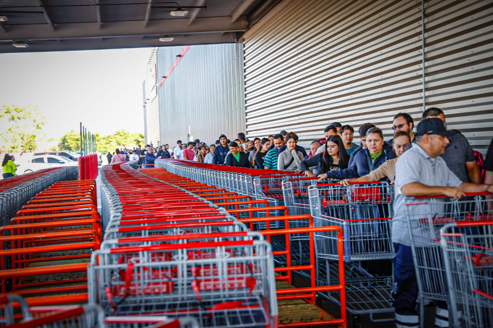 Largas filas para entrar a Costco en Culiacán, a comprar flores para el Dia de San Valentín