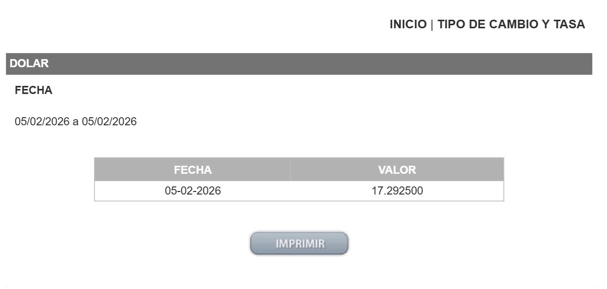 Precio del dólar en el DOF