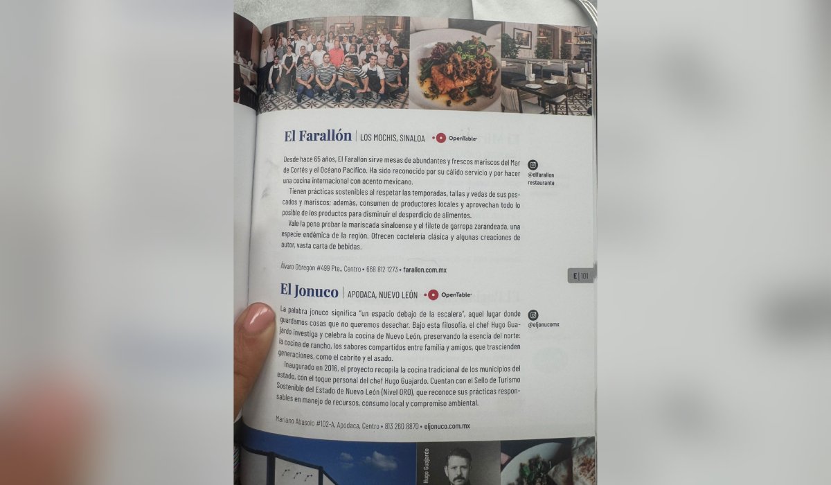 Restaurante El Farallón es reconocido en la Guía México Gastronómico 2026
