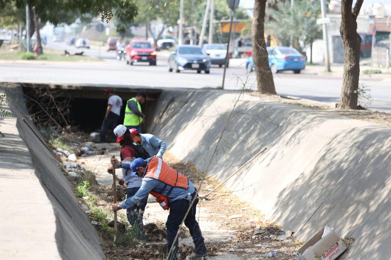 Supervisión de limpieza de canal pluvial en Pradera Dorada, en Mazatlán