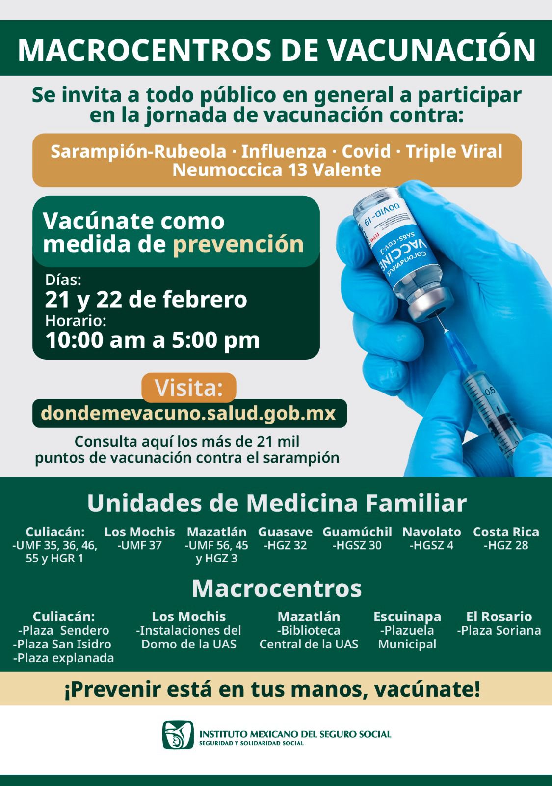 IMSS Sinaloa instalará Macrocentros de vacunación