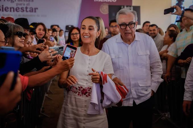 Claudia Sheinbaum y Rocha Moya en su visita a Sinaloa