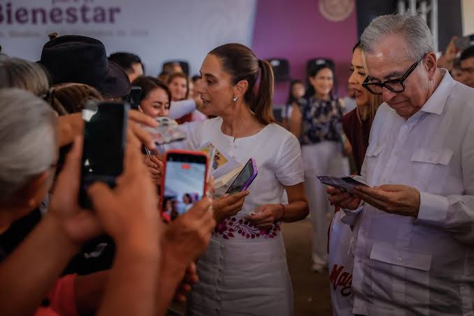Claudia Sheinbaum y Rocha Moya en su visita a Sinaloa