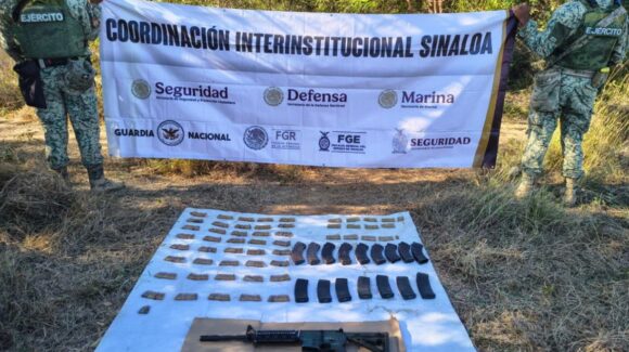 Aseguran arsenal con más de 500 cartuchos en Palmillas, Concordia, Sinaloa, durante operativo conjunto